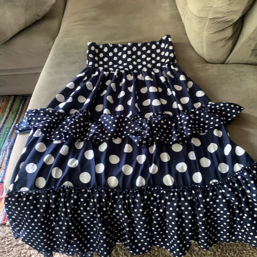 Mlle Gabrielle blue and white polka dot maxi dress